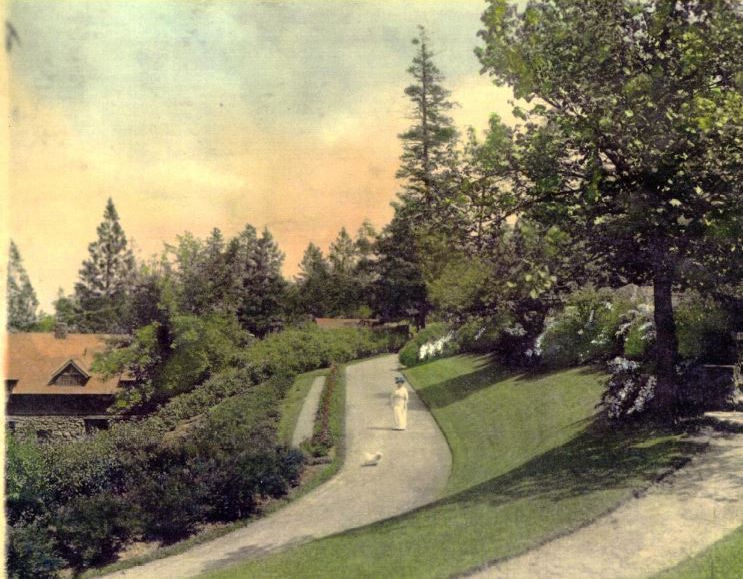 Woman on original heritage garden carriage path